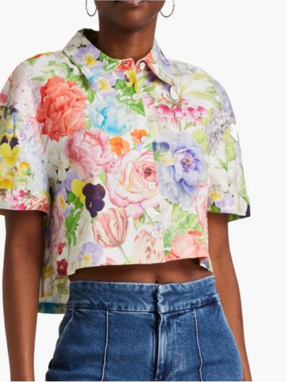 Alice + Olivia Carver Cropped Floral Linen - small size
